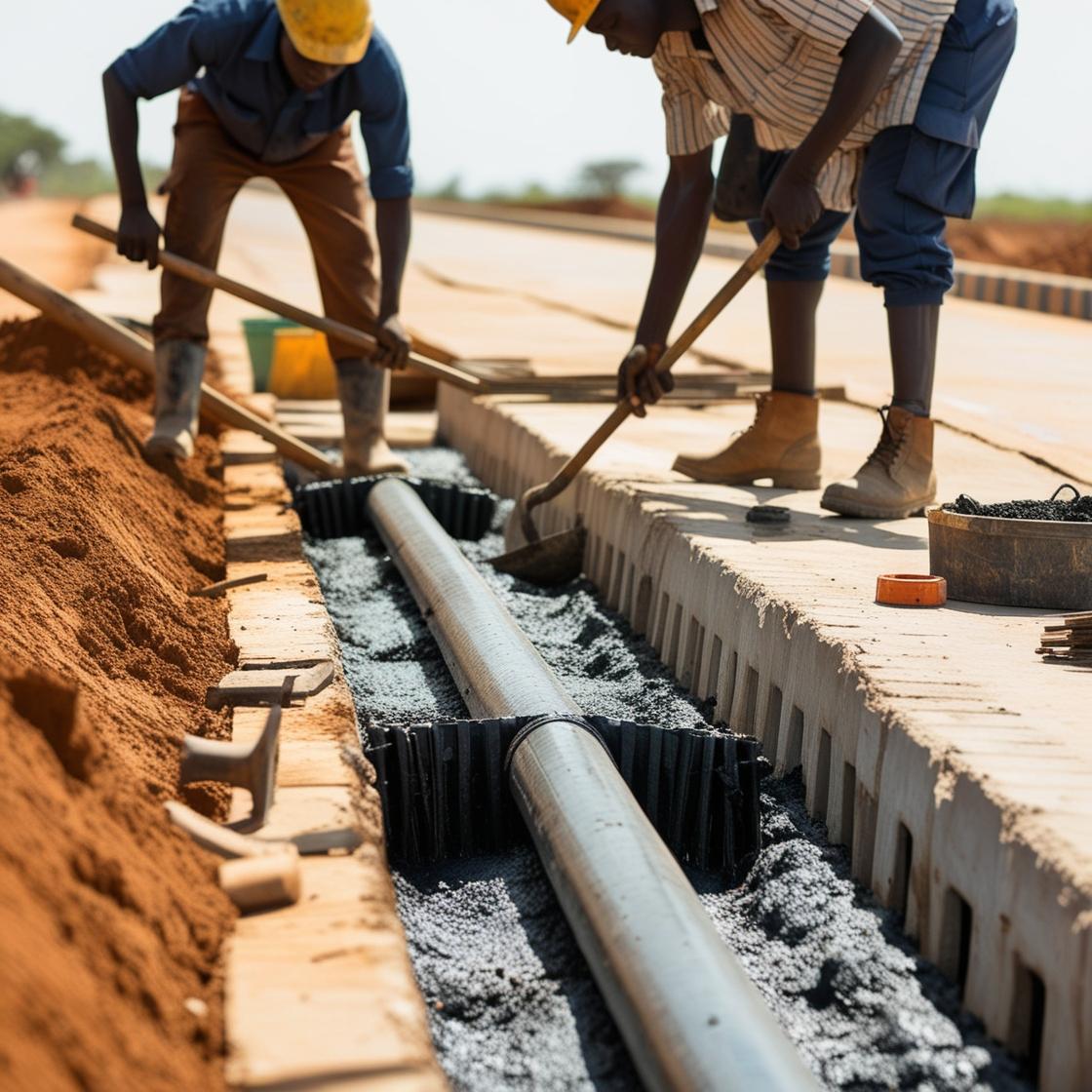 African construction of road Drainage works (2)