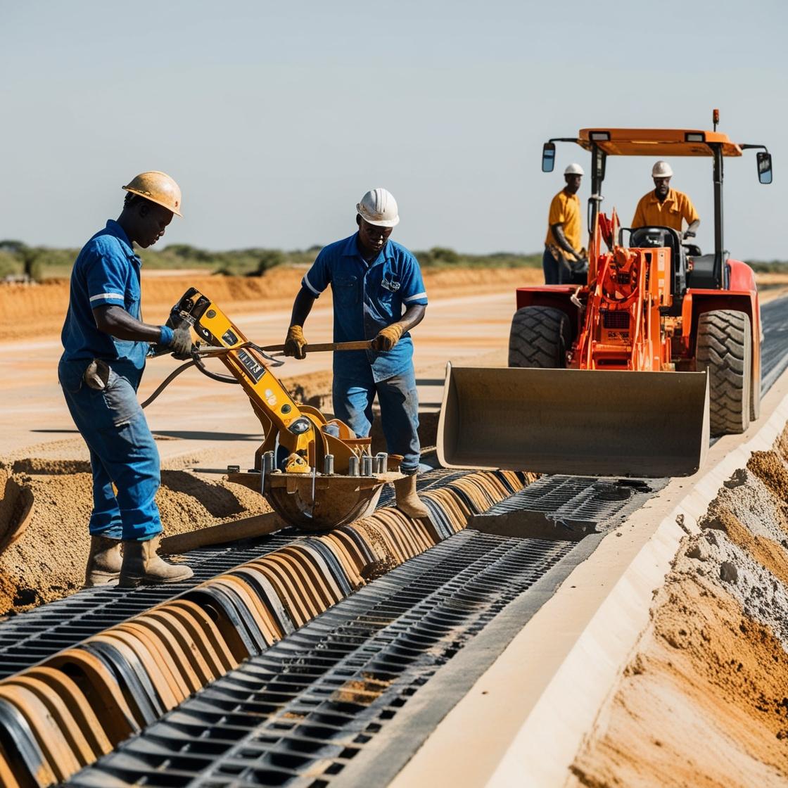 African construction of road Drainage works